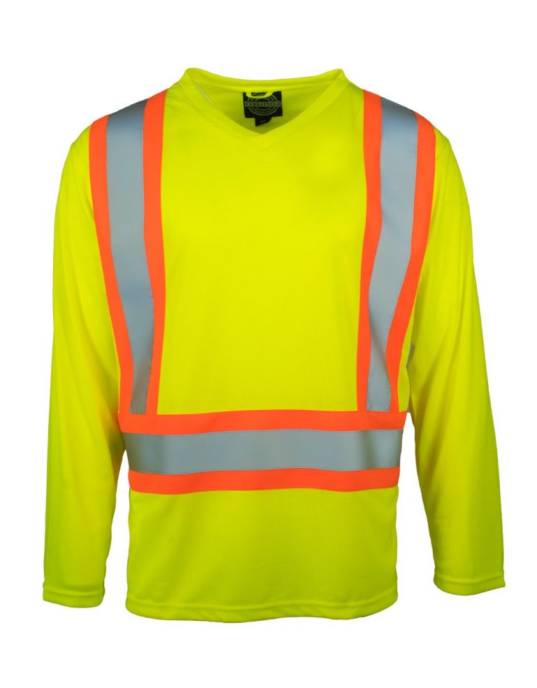 Hi Vis Safety V-Neck Long Sleeve T-Shirt with Pocket - FORCEFIELD ...